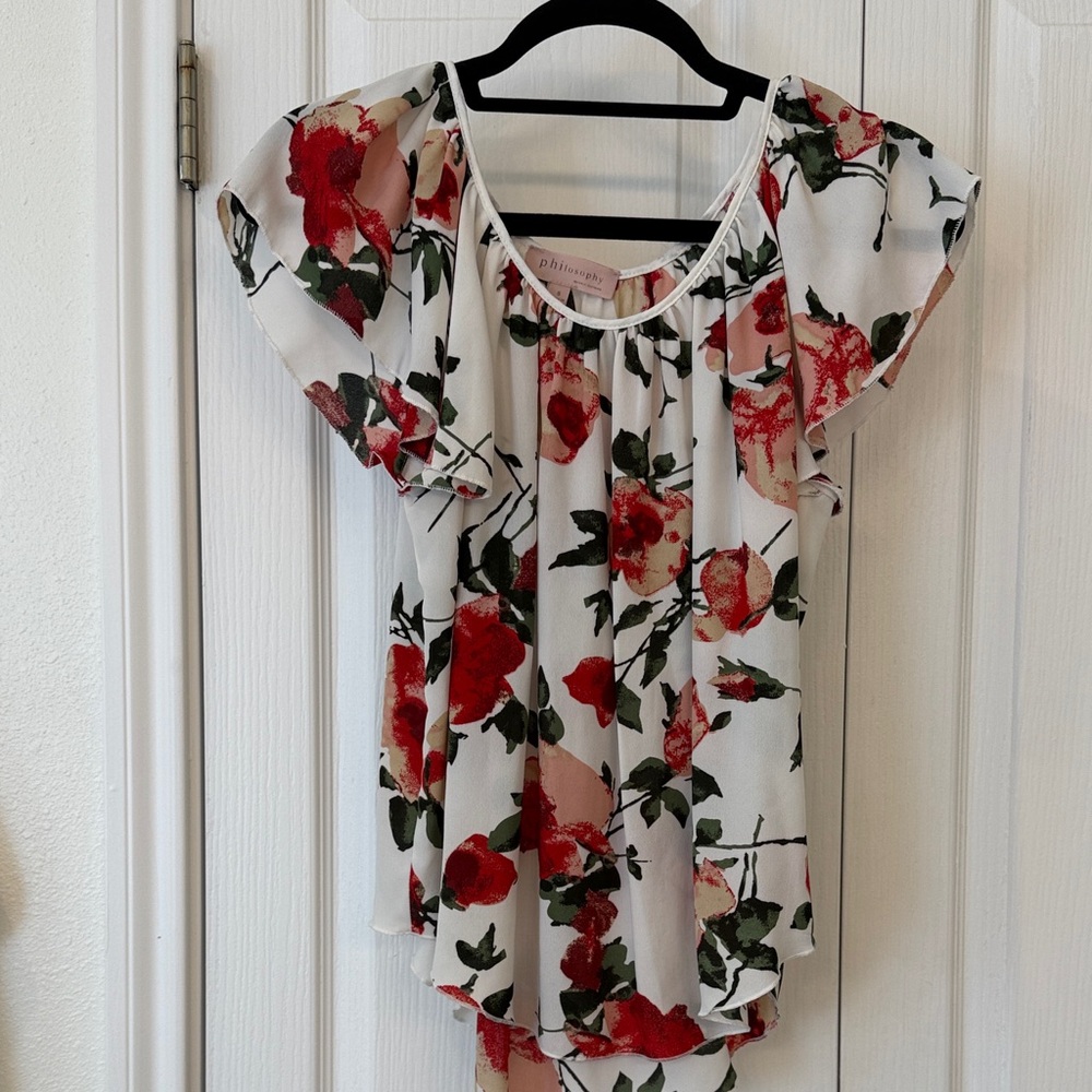 Philosophy Floral Blouse Size Small Ruffle Sleeve Sheer Romantic Boho Top
